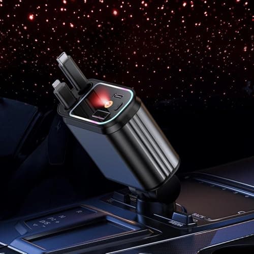Image of Starlight Retractable Car Charger, YACAISI 5 in 1 Fast Car Phone Charger Adapter, Star Lights Retractable Cables and USB C Car Charger Adapter for iPhone 16 15 14 13 12,Galaxy, Pixel