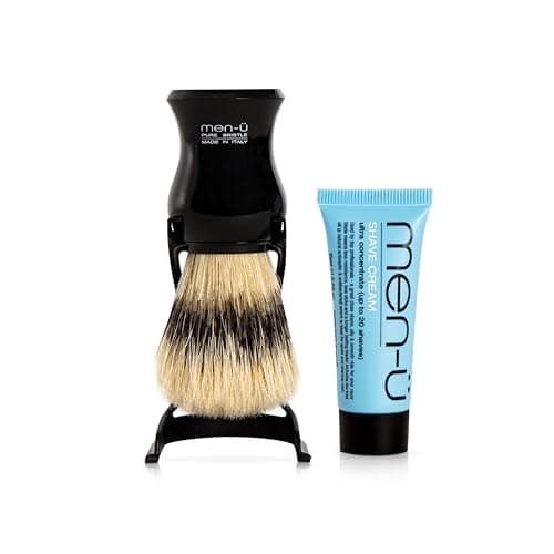 Image of men-u BARBIERE PURE BRISTLE (BLACK) SHAVING BRUSH – Traditional shaving brush set from Italy w/pure bristles. A great introductory shaving brush. Includes 15ml SHAVE CREAM tube.