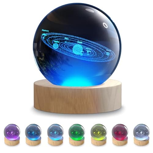 Image of CSL-Computer 3D Crystal Ball, K9 Crystal Ball Night Light, LED Light Hologram Glass, Lamp with Solid Wood Base, USB Powered LED Crystal Ball, RGB, 2.4inch 6cm, Lamp for Home Decor
