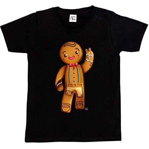 Image of 1Tee Boys Happy Gingerbread Man. Waving Christmas T-Shirt Black 9-11 Years