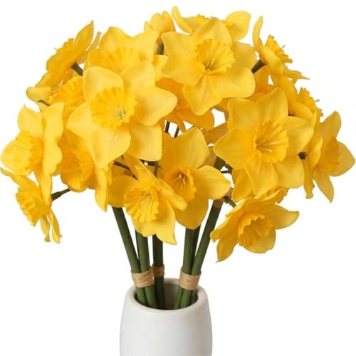 Image of Bdfgh 6Pcs 5 Heads Artificial Daffodils Fake Daffodil Flower for Home Party Wedding Office Garden, Floral Arrangements, Table Centerpieces DIY Floral Arrangement,Table Centerpieces (Yellow)
