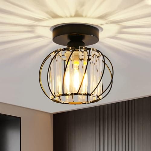 Image of Seruno X Crystals Ceiling Light Fixtures Chandelier, Small Semi Flush Mount Ceiling Light, Modern Ceiling Lighting for Hallway Kitchen Living Room Bedroom Dining Room Bathroom Bar - Black