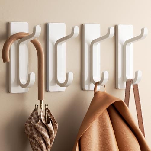 Image of pickpiff Stick on Hooks for Hanging: Extra Srong 6KG (Max), Coat Hook on Door for Towel Coat Hat Key, Heavy Duty, Self Adhesive Hangers Wall Mounted, White 4 Pack