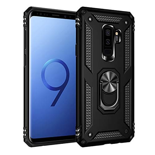 Image of Pilaru Galaxy S9 Plus Case with HD Screen Protector, Military Grade 16ft Drop Tested, Magnetic Ring Kickstand Car Mount, Black