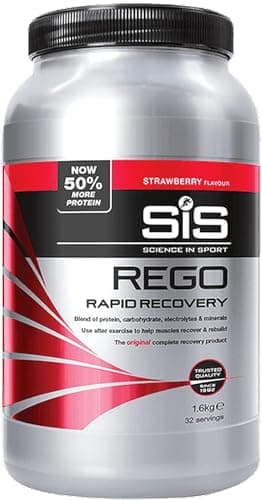 Image of Science In Sport REGO Rapid Recovery Drink Powder, Post Workout Protein Powder, 20g of Protein, Strawberry Flavour, 32 Servings Per 1.6kg Bottle