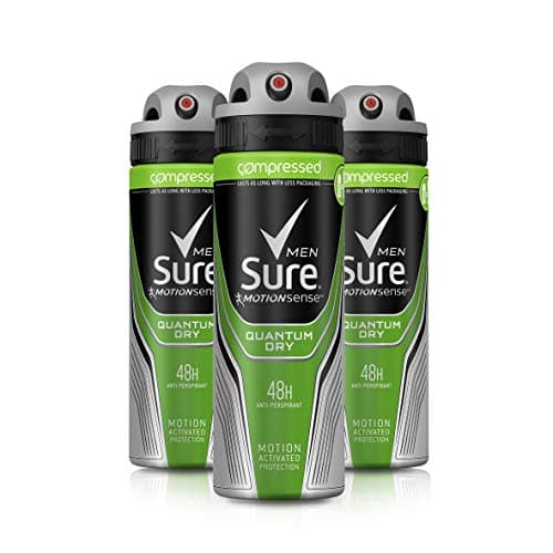 Image of Sure Men Quantum, Strong Antiperspirant Deodorant Spray For Men, Clean And Long Lasting Protection And Freshness, Anti Sweat And Body Odour, 125ml (Pack of 3)