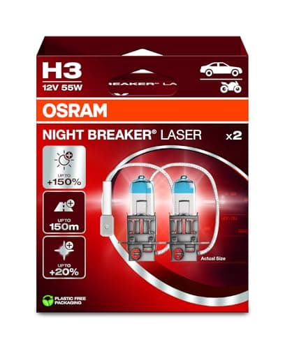 Image of OSRAM NIGHT BREAKER LASER H3, +150% more brightness, halogen headlight lamp, 64151NL-2HB, 12V, Hanging folding box (2 lamps)