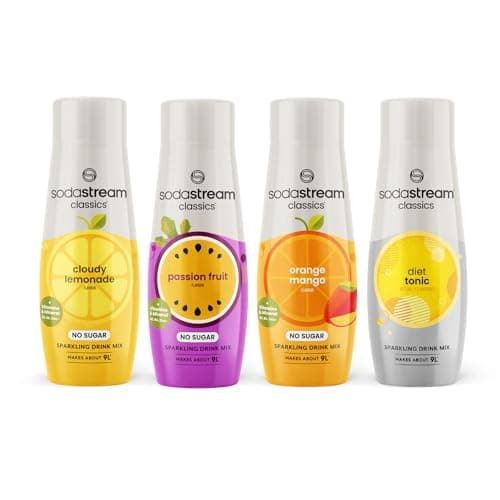 Image of SodaStream Flavours 1 x Cloudy Lemonade, 1 x Passionfruit, 1 x Orange & Mango, 1 x Diet Tonic, Sparkling Drink Mix, No Sugar SodaStream Syrup – 4 x 440ml Multi Pack