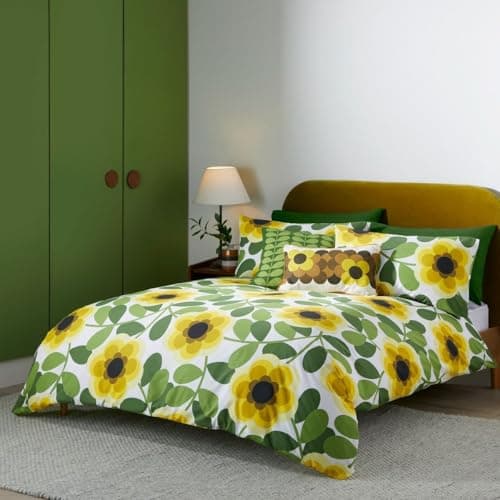 Image of Orla Kiely Bedding - Giant Water Lily 100% Cotton Duvet Cover Set - Lemon Twist (King Size (230cm x 220cm))