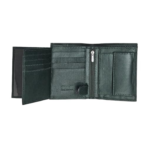 Image of RAS WALLETS Men's RFID Secure Slim Wallet | Genuine Leather Bifold Purse with Coin Pocket | 3 ID Slots, Card Holder, 2 Zipped Pockets | Anti-Theft Compact Design - Art 503 (Green)