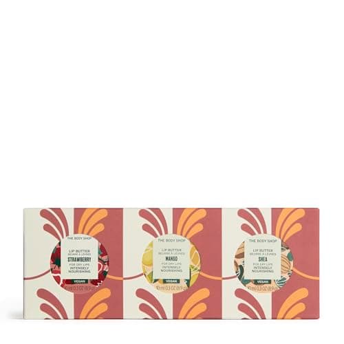 Image of The Body Shop Lip Butter Trio Gift Set, Strawberry, Mango & Shea Lip Butter, Nourishing Lip Care Set, Hydrating, Softening, Natural Shine, Dry Lip Treatment, Vegan Beauty Gift Set