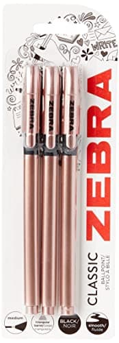 Image of Zebra Pen Z Grip Black Pens Ballpoint, Super Trendy Rose Gold Ballpoint Pens With Triangular Barrel, Black Ink, Reliable Black Biro Multipack For Everyday Use - Medium Point, 3 pk