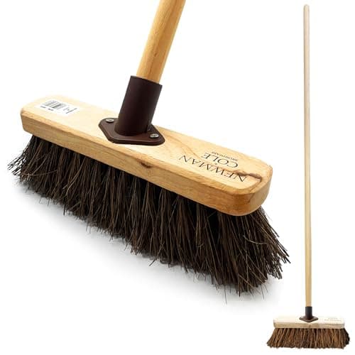 Image of 10” Garden Broom Outdoor with Durable Support Bracket Yard Brush Heavy Duty with 120 cm Wooden Handle Natural Stiff Bassine Hard Bristle Broom Sweeping Brush