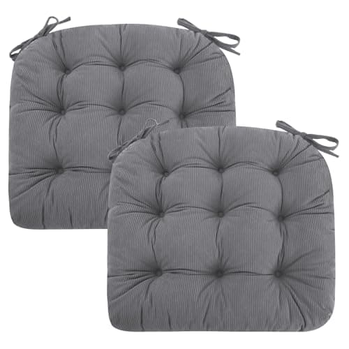 Image of PRIMEPATIO Seat Pad for Dining Chair Set of 2, 7cm Thick Kitchen Garden Chair Cushions Turfted Chair Pads with Ties, Comfortable Soft Indoor Outdoor Seat Cushion, Reversible, 40x40cm, Light Gary