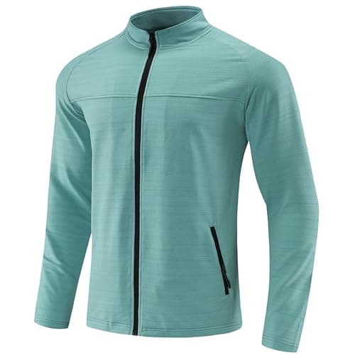 Image of MakingDa Mens Muscle Fit Jacket Full Zip Running Sweatshirts Stretch Quick Drying Tracksuit Coat Top Lightweight Comfy Jogging Workout Gym Clothes for Fitness Hiking Cycling Fishing-Green-L