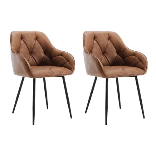 Image of WOLTU Set of 2 Dining Chairs, Upholstered Kitchen Chairs with Backrest, Armrests, Metal Legs, Ergonomic Seat, for Lounge, Office, Living Room, Faux Leather, Brown