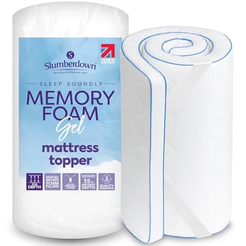 Image of Slumberdown Gel Memory Foam Mattress Topper Double Bed - 5cm Pressure-Relief Pad for a Cool, Supportive & Comfortable Sleep | UK-Made, CertiPUR-Certified & Washable (135x190cm)