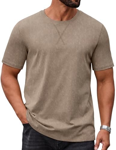 Image of COOFANDY Mens Cotton T-Shirts Short Sleeve Crew Neck Shirts Vintage Summer Comfort Classic Basic Tees Khaki XL