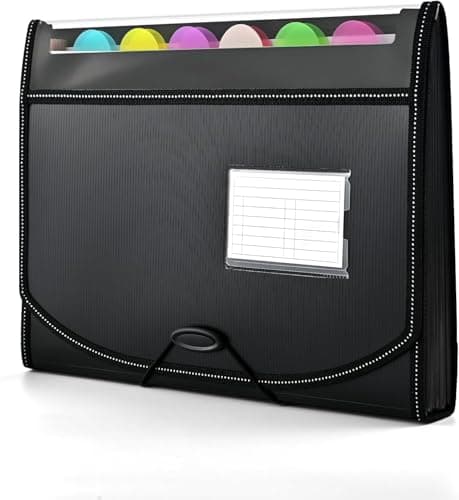 Image of 13 Pockets File Organiser, Accordion Expanding File Folder, Document Organiser with 12 Tabs, Folders for Paperwork A4 for Home, Office, and School, Black