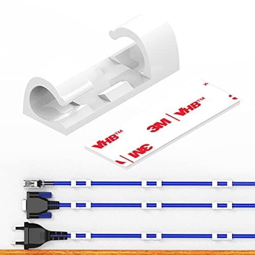 Image of Cable Clips with Strong Self-Adhesive, XIAOXI Cable Management TV PC Wire Holder Sticky Tidy and Organise Cords and Wires - 20 Pcs (White)