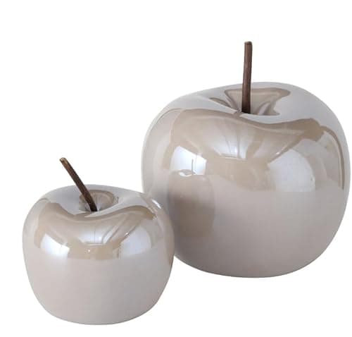 Image of RiloStore Decorative Apple Grey Light Grey 12 cm and 8 cm Decorative Apple Fruit B480 Fruit Apples Decorative Object Fruits Ceramic Still Life Autumn Decoration Pack of 2