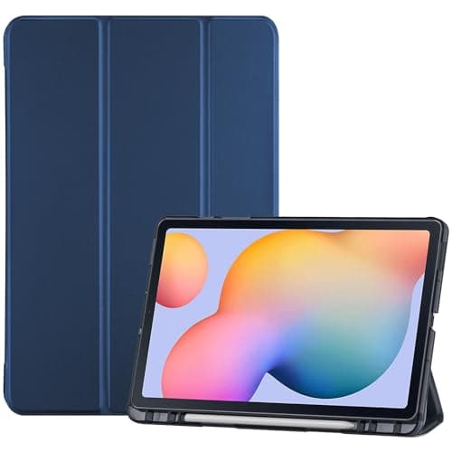 Image of ProCase Case for Galaxy Tab S6 Lite 10.4 2024 2022 2020(SM-P620/P625/P613/P619/P615/P610), Trifold Stand Folio Soft TPU Translucent Back Cover with S Pen Holder Support Auto Wake/Sleep -Darkblue