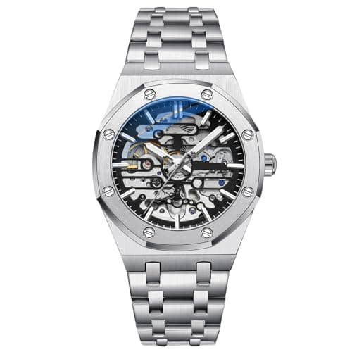 Image of RORIOS Business Dress Men's Automatic Mechanical Watch with Luminous Hands and Stainless Steel Strap