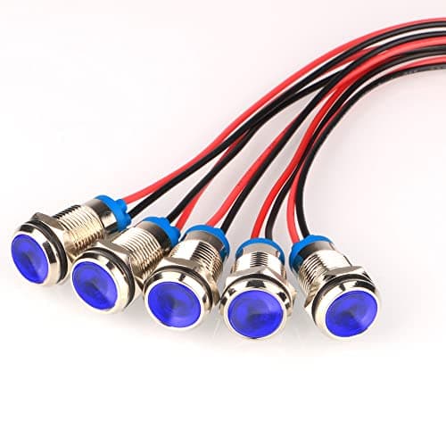 Image of Gebildet 5pcs 10mm AC/DC 12-24V LED Metal Indicator Light Waterproof Signal Lamp Pilot Dash Directional with Wire (Blue)
