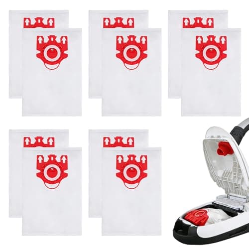 Image of 10 Pack FJM Vacuum Bags Compatible with Miele Compact C1, Compact C2, Complete C1, S6, S4 & S700 Series - 3D Efficiency for HyClean Dust Bags with Motor & AirClean Filters - Red Collar Replacement