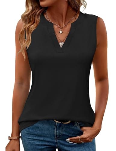 Image of Rapbin Women's Tank Tops Dressy Casual Black Sleeveless Shirts Summer V Neck Cute Blouses Tunic(Black,M)