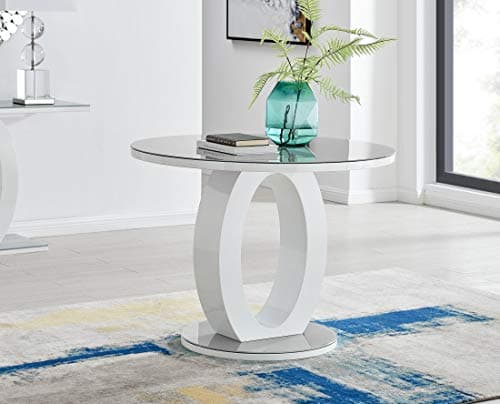 Image of Furniturebox UK Giovani Modern Stylish Grey/White High Gloss and Glass 100cm Round Dining Table and 4 Modern Lorenzo Chairs Set (Dining Table Only)