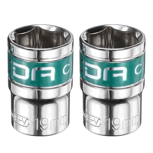 Image of sourcing map 2pcs 1/2" Drive 6 Points Socket 19mm Metric Shallow Impact Socket CR-V Steel Flip Socket Spindle Axle Nut Impact Socket for Home Auto Hex Nuts Bolts Repair, Silver Green