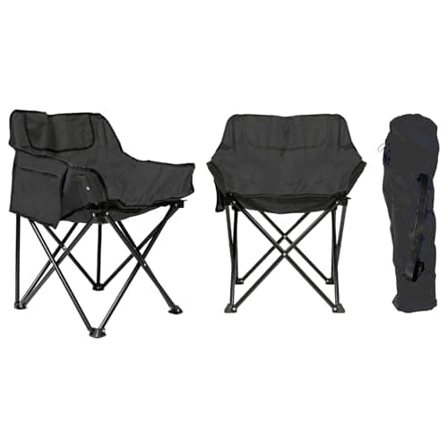 Image of Harbour Housewares Folding Heavy Duty Camping Chairs with Pockets & Carry Bag - 110kg Capacity - x2 Black Lightweight Outdoor Portable Foldable Chair for Fishing, Beach, Picnic, Camping