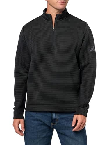 Image of adidas Men's Ultimate365 DWR Textured Quarter-Zip Pullover Sweater, Black, XL