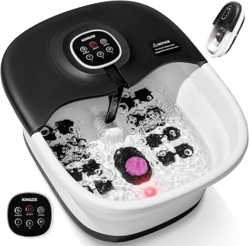 Image of KNQZE Foot Spa and Massager with Heater, Foot Bath Bowl with Remote Control, Bubbles, Massage Rollers, Red Light, Pumice Stone,Pedicure Footspa for Feet Care and Relieve Pressure, Gift Ideas (Black)