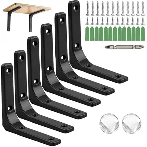 Image of Dwsdws 6 Pcs Shelf Bracket 100x100mm black Heavy Duty L Shape Wall Mounted Metal Brackets Right Angle Bracket Hanging Shelf Support with Screws and Expansion for Bookshelf Wood Board Furniture Shelves