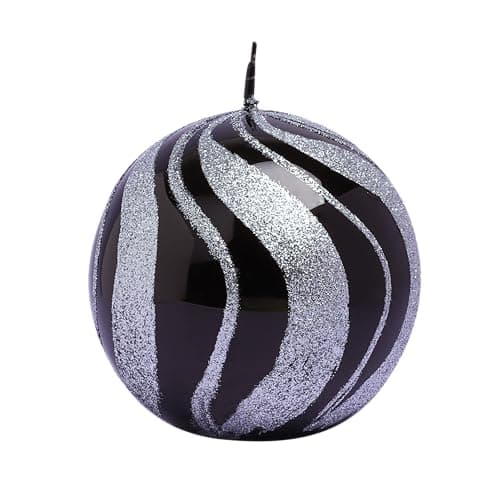 Image of Black and Silver Spiral Glitter Glass Effect Reflecting Gloss Pillar Candles (Ball)