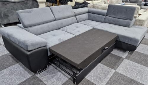 Image of Luton Sofabed With Storage - L Shape Corner Sofa Bed - Left Hand Corner - Right Hand Corner - Grey and Black (Right Hand Corner)