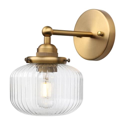 Image of Yosoan Industrial Ribbed Wall Ligh,Kitchen Bedroom Wall Sconce Lights with 6.3” Glass Lampshde, E27 Wall Mount Light Fitting (Antique)