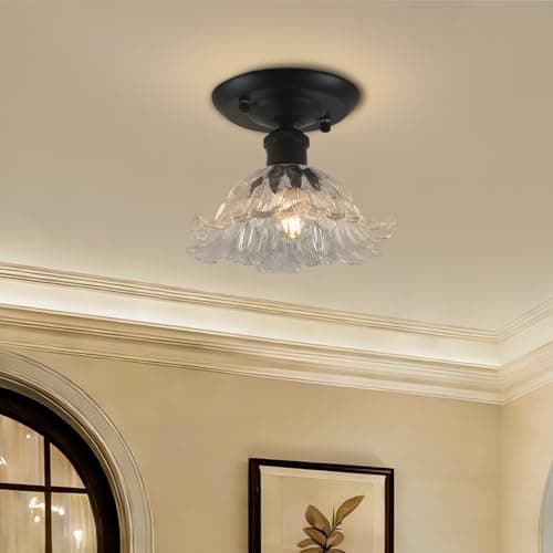 Image of FRIXCHUR Vintage Floral Glass Ceiling Light, Semi-Recessed Light Shade Suitable for E27 Bulbs, Ideal for Bedrooms, Kitchens, Hallways and Dining Rooms (Bulb Not Included) Transparent Flower
