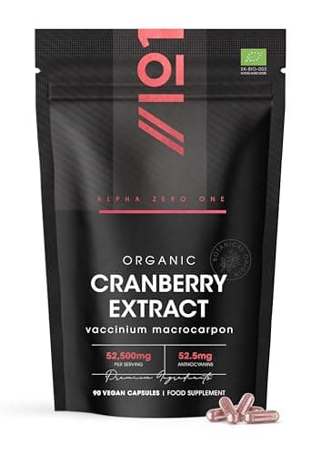 Image of Organic Cranberry Extract 52,500mg – Standardisedd 52.5mg Anthocyanins – 90 Vegan Capsules – Cranberry Extract Supplement – Resealable and Recyclable Pouch by Alpha01