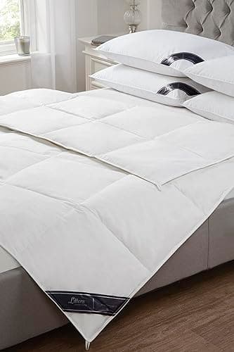 Image of Littens Luxury 2.5 Tog Spring Summer Superking Bed Size White Goose Feather & Down Duvet Quilt, 15% Down, 230TC 100% Down-Proof Cotton Casing, Lightweight (260cm x 220cm)