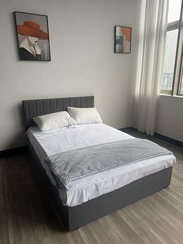 Image of Panana King Size Upholstered Ottoman Bed Frame With Storage, Grey Fabric Padded Headboard, Gas Lift End Opening Wooden Slats Frame (King Size)