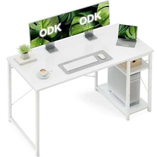 Image of ODK Desk with Reversible Storage Shelves, 120 x 48 cm Small Computer Desk, Home Office Work Table, Study Writing Table for Workers and Students, White