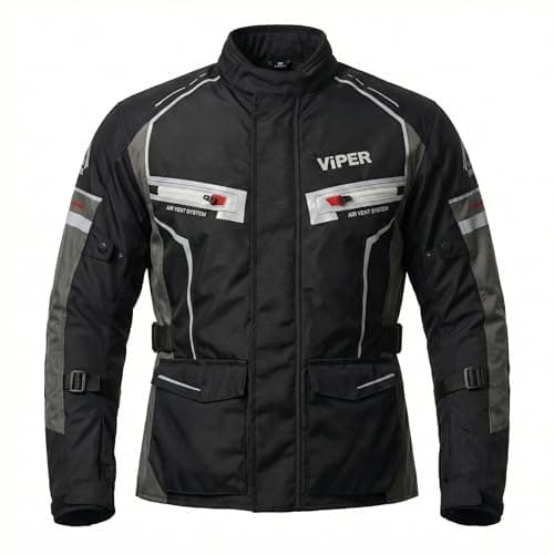 Image of ViPER Speed 10 Textile Motorcycle Jacket Lightweight Summer Motorbike Jacket High Visibility Breathable & Waterproof Bike Rider Sports Racing (UK, Alpha, M, Regular, Regular, Black/Grey)