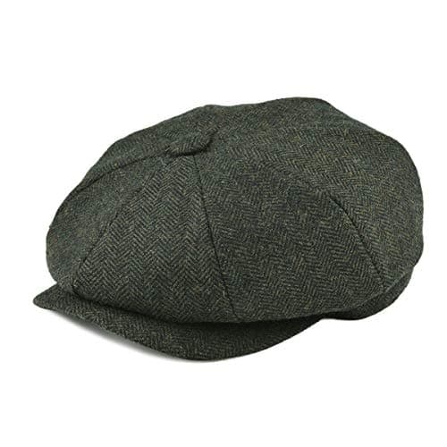 Image of BOTVELA Men's 8 Piece Wool Blend Newsboy Flat Cap Herringbone Pattern Tweed Hat (Green, 7 7/8)