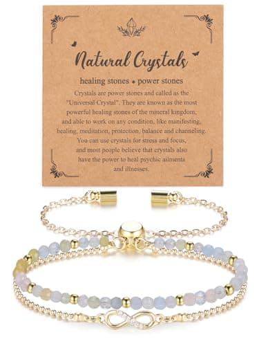 Image of Jovivi Infinity Morganite Bracelet for Women,Healing Crystals Gemstones Gold Bead Adjustable Bracelets for Womens Jewellery Gifts for Women Ladies
