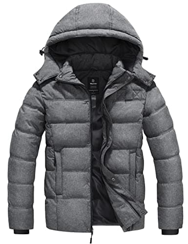Image of Wantdo Men's Winter Warm Jacket Lightweight Outdoor Jacket Thicken Cotton Coat Hooded Puffer Coat Light Grey S