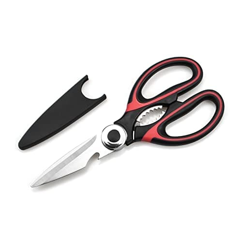 Image of Heavy Duty Kitchen Scissors, Sharp Stainless Steel Scissors for Kitchen, Multipurpose Shears for Garden, Chicken, Poultry, Fish, Meat, Vegetables, Herbs, BBQ, Nuts (Red)