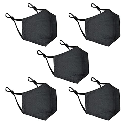 Image of Cotton Face Mask 5 Pack | Handmade in UK Washable Reusable with Nose Wire | Filter Pocket | Adjustable Ear Loops | 3 Layers Cloth Face Masks for Women Men
